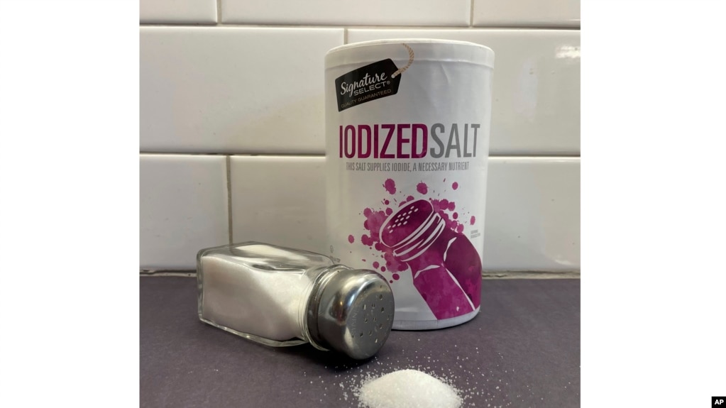 Iodized salt is displayed for a photograph in Philadelphia on Monday, Jan. 6, 2025. (AP Photo/Jonathan Poet)