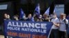 Unionists police officers gather outside an official building in Bobigny, outside Paris, France, June 22, 2020. 