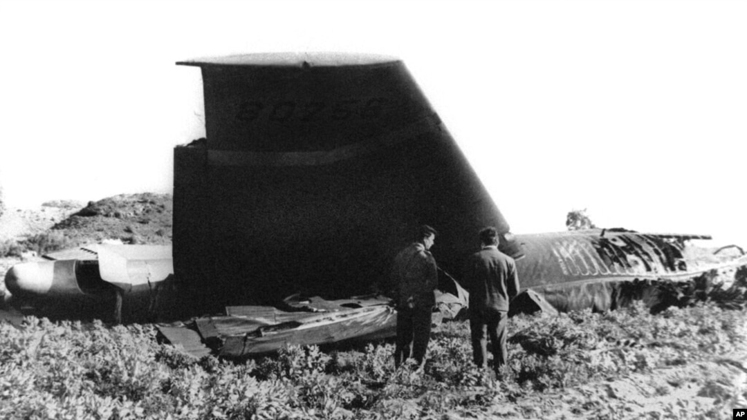 FILE - This Jan. 17, 1966, photo shows part of the wreckage of the USAF B-52 that crashed in Palomares, Spain, after a mid-air collision with a KC 135 aerial tanker during refueling. 