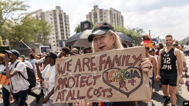 Members of the LGTBQ community take part in a Pride march in Johannesburg, Oct. 26, 2024.