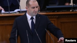 Bulgaria's President-elect Rumen Radev is sworn in during a ceremony at the parliament in Sofia, Bulgaria, Jan. 19, 2017. 