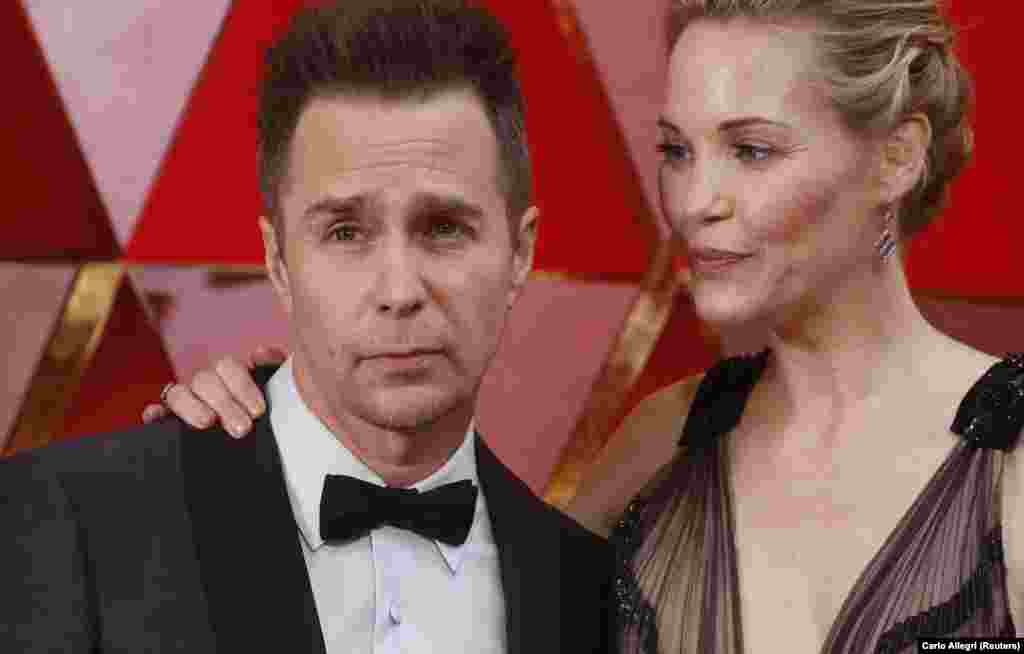 Sam Rockwell e Leslie Bibb nos Oscares 2018 - Sam Rockwell ganhou o Oscar para Melhor Actor Secundário em Three Billboards Outside Ebbing Missouri