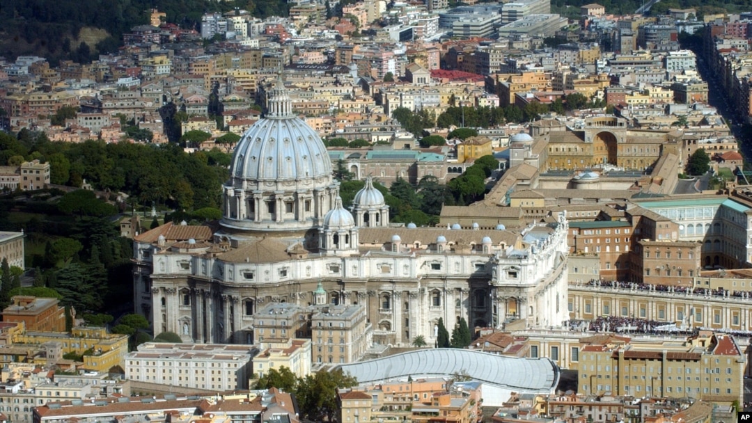 FILE - An aerial view of the Vatican with St. Peter's Basilica is seen in this undated photo. 
