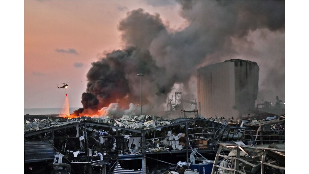 Aftermath of a massive explosion is seen in in Beirut, Lebanon, August 4, 2020.