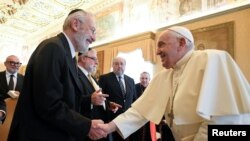 FILE - Pope Francis meets with the delegation of the Conference of European Rabbis at the Vatican, November 6, 2023.