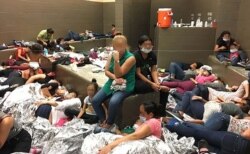 Figure 3 shows overcrowding of families observed by the U.S. Department of Homeland Security OIG on June 11, 2019, at Border Patrol’s Weslaco, TX, Station.