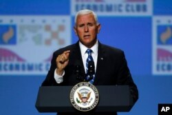 Vice President Mike Pence speaks at the Economic Club of Detroit, Aug. 19, 2019.