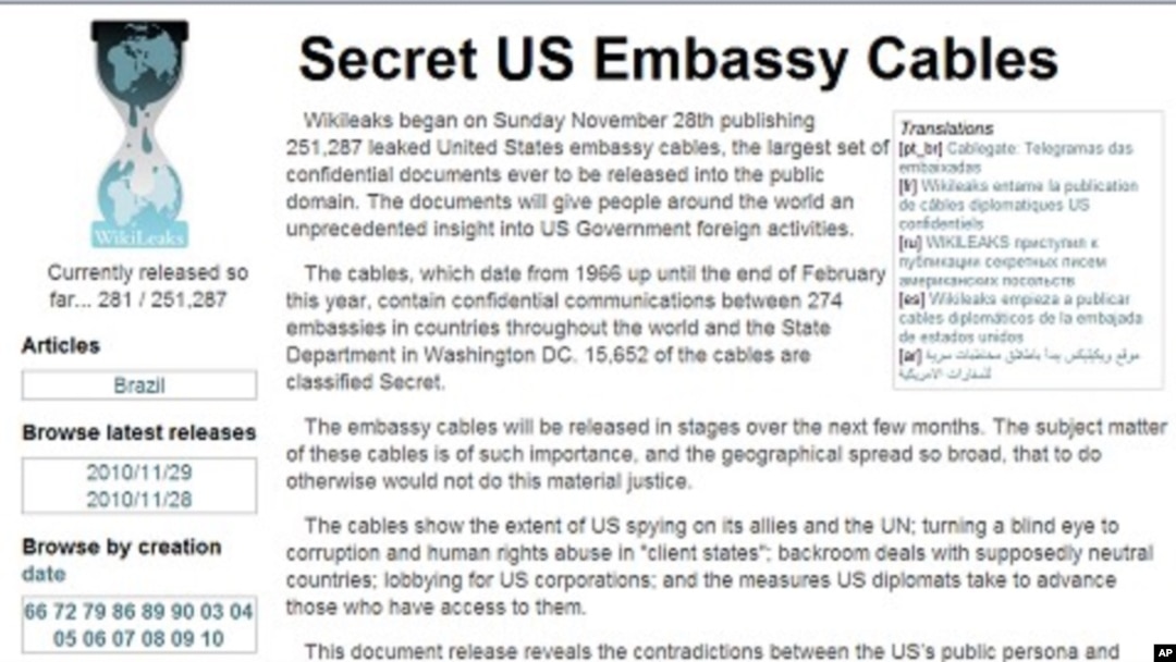 Screen capture of WikiLeaks web site