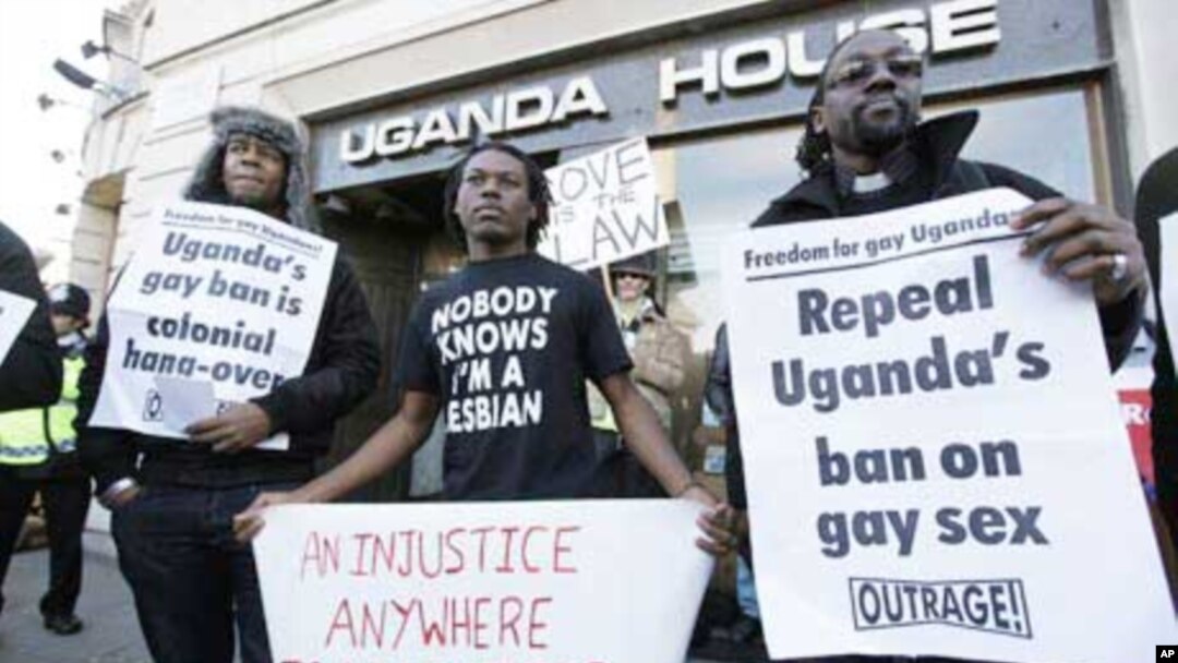 Ugandans demonstrate last year at their country’s embassy in London against a controversial anti-homosexuality bill introduced by Ugandan MP David Bahati
