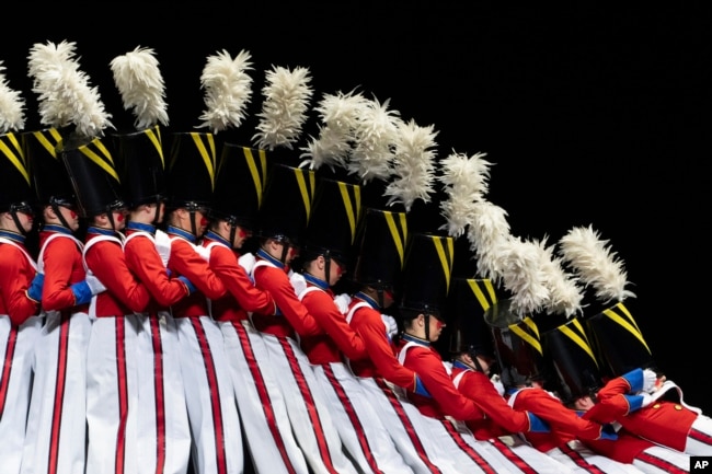 Radio City Rockettes perform the Parade of the Wooden Soldiers dance during the Christmas Spectacular at Radio City Music Hall, Friday, Dec. 13, 2024, in New York. (AP Photo/Julia Demaree Nikhinson)