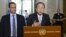 United Nations General-Secretary Ban Ki-moon (C) speaks next to the U.N. Special Envoy for Yemen Ismail Ould Cheikh Ahmed on June 15, 2015, during a press conference at the U.N. offices in Geneva during the opening of Yemen peace talks. 