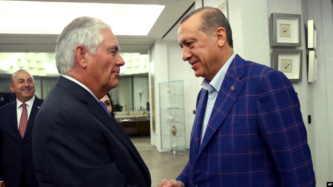Menteri Luar Negeri AS Rex Tillerson (kiri) bertemu dengan Presiden Turki Recep Erdogan di Istanbul hari Senin (10/7). 