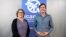 Sascha Hach, right, and Xanthe Hall of the International Campaign to Abolish Nuclear Weapons ICAN Germany, pose in their office in Berlin, Oct. 6, 2017. 