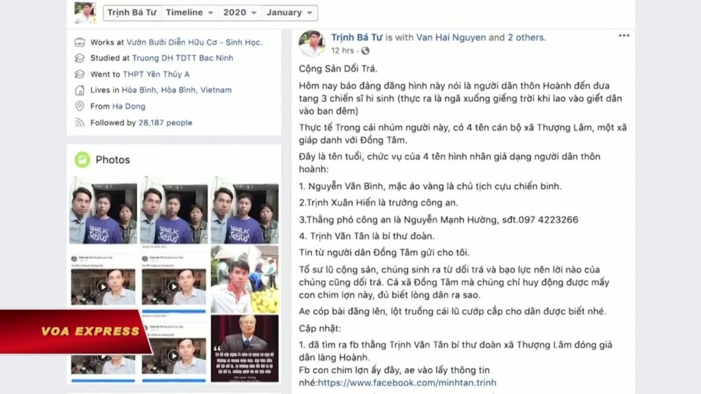 Truyền hình VOA 17/1/20: Thực hư việc ‘nhân dân xã Đồng Tâm’ viếng 3 công an tử vong
