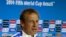 United States' head coach Jurgen Klinsmann speaks during a press conference the day before the World Cup round of 16 soccer match between Belgium and the U.S. at Arena Fonte Nova in Salvador, Brazil, June 30, 2014. 