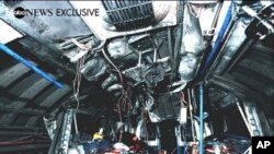 Handout released by ABC News 27 July, 2005 shows the mangled interior of the train that was bombed near King's Cross station, London, killing 27 people 07 July 2005