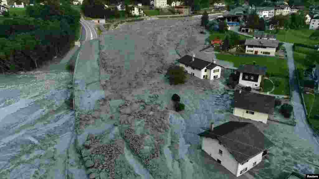 Still image taken from video shows the remote village of Bondo in Switzerland, Aug. 23, 2017, after a landslide struck it.