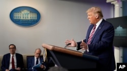 President Donald Trump speaks at a news conference at the White House, in Washington, Aug. 12, 2020.