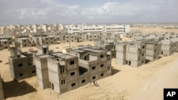 Unfinished buildings at the UNRWA housing project in Khan Younis, southern Gaza Strip, March 9, 2011