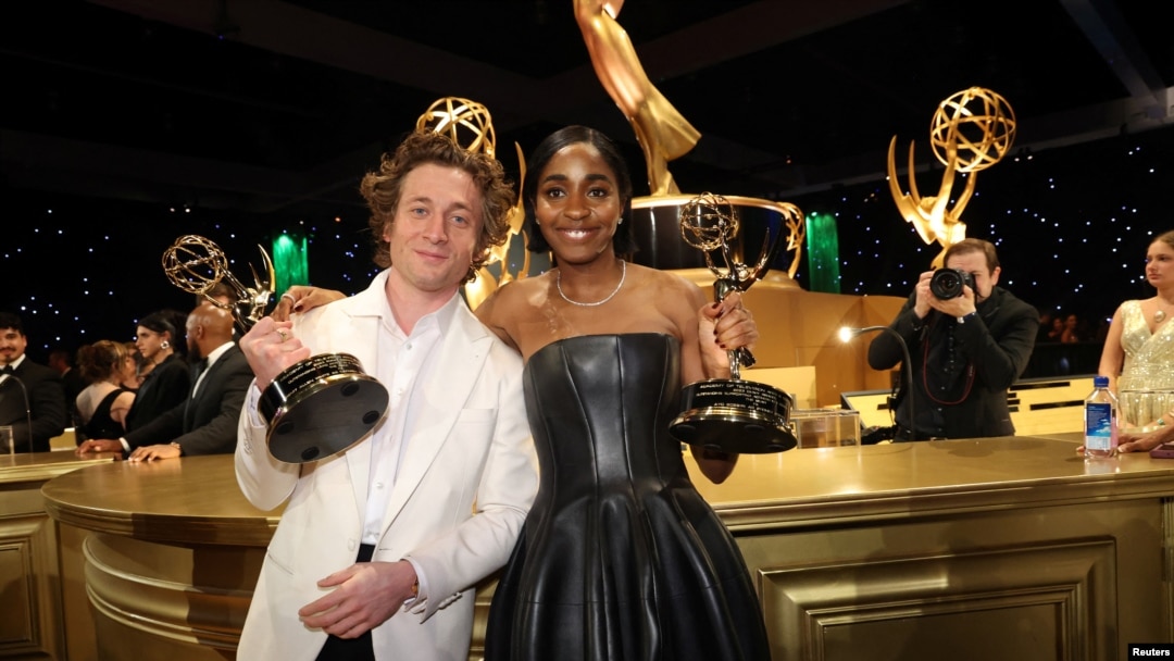 Jeremy Allen White, winner of Outstanding Lead Actor in a Comedy Series for "The Bear" and Ayo Edebiri winner of Supporting Actress in a Comedy Series award for "The Bear" attend the 75th Primetime Emmy Awards Governor's Gala in Los Angeles, Jan. 15, 2024.