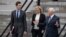 White House senior adviser Jared Kushner, Homeland Security Secretary Kirstjen Nielsen and Vice President Mike Pence talk upon leaving the Eisenhower Executive Office Building, Jan. 5, 2019, in Washington. Pence had led federal shutdown talks with congressional leaders.