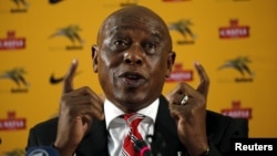 South African businessman and former political prisoner Tokyo Sexwale speaks during a media briefing at SAFA house in Johannesburg, October 27, 2015.