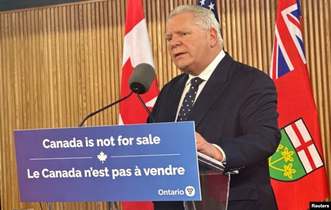 Ontario Premier Doug Ford responds to U.S. President Donald Trump's new 25% tariffs on imports from Mexico and Canada, in Toronto, Ontario, Canada, March 4, 2025.