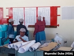 Polling officers count votes in Thamaga, west of Gaborone, Botswana, on Oct. 31, 2024.