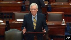 In this image from video, Senate Minority Leader Mitch McConnell of Kentucky speaks after the Senate acquitted former President Donald Trump in his second impeachment trial at the U.S. Capitol in Washington, Feb. 13, 2021.