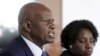FILE: Zimbabwe's Finance Minister Patrick Chinamasa (L) addresses a media conference after meeting International Monetary Fund (IMF) Executive Director for Africa Chileshe Kapwepwe (R) in Harare, September 7, 2015.