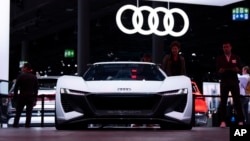 An 'Audi PB18 E-Tron' is displayed at the IAA Auto Show in Frankfurt, Germany.