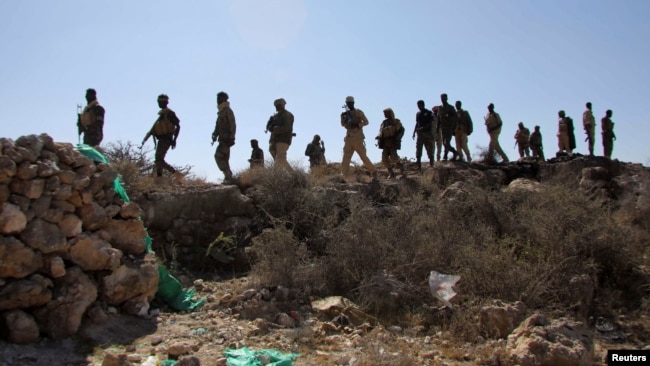 Puntland security forces patrol after capturing Islamic State bases in the Cal Miskaad mountain range in Bari, east of the Gulf of Aden in the city of Bosaso, Puntland region, Somalia, Jan. 25, 2025.