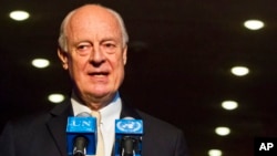 U.N. Special Envoy for Syria Staffan de Mistura speaks during a news conference, Nov. 19, 2015, at U.N. headquarters. 