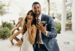 Leena and Nima Vaez show off their rings, including her diamond engagement ring, at their March 2020 wedding. (Photo courtesy Leena Vaez)