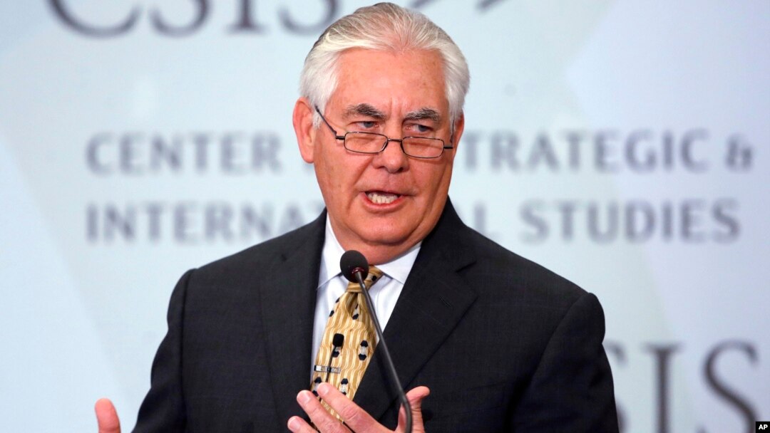 Secretary of State Rex Tillerson speaks at the Center for Strategic and International Studies in Washington, Oct. 18, 2017.