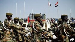 Soliders of the Sudan People's Liberation Army march during a rehearsal for Saturday's independence celebrations for the new Republic of South Sudan, in the southern capital of Juba, July 5, 2011