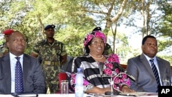 Joyce Banda, then vice president, addressed a media conference in the capital Lilongwe, April 7, 2012.