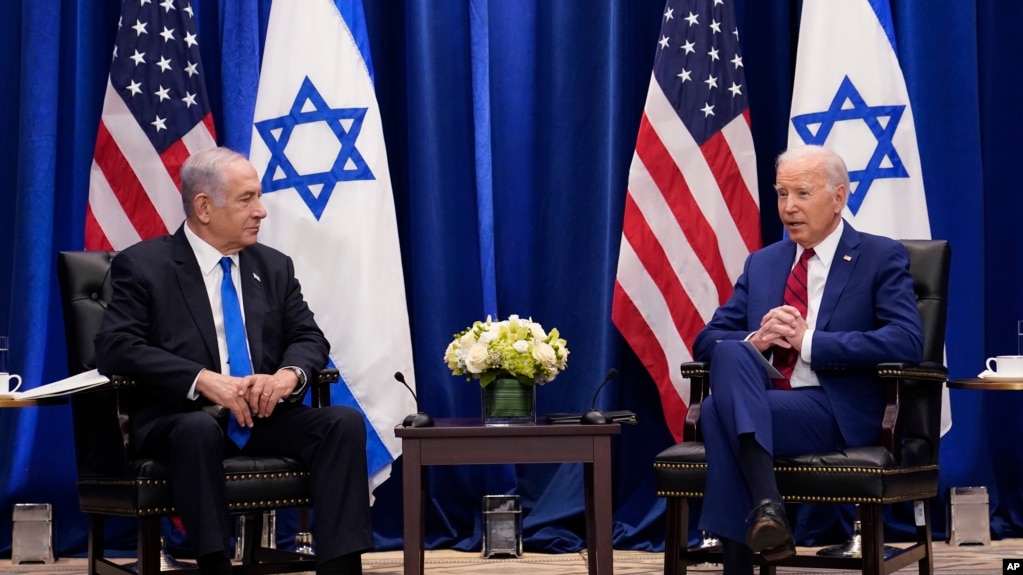 美国总统拜登与以色列总理内塔尼亚胡2023年9月20日在纽约会面。（美联社资料图）(photo:VOA)