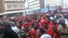 MDC-T supporters outside the party's headquarters in Harare.