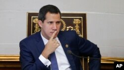 Venezuelan Opposition leader and self-proclaimed interim president of Venezuela Juan Guaido sits during a weekly session at the National Assembly in Caracas, Venezuela, Sept 10, 2019.