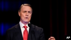 FILE - Former Sen. David Perdue speaks during a gubernatorial Republican primary debate on May 1, 2022, in Atlanta. 