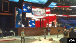 The stage and electronic backdrop for the Republican National Convention in the Tampa Bay Times Forum.