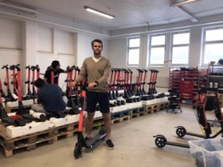 Fredrik Hjelm, Swedish startup VOI cofounder and chief executive, poses at the company's workshop in Stockholm, Sweden, July 6, 2019.