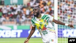 Mali's forward #25 Lassine Sinayoko celebrates after scoring his team's second goal during the Africa Cup of Nations (CAN) 2024 round of 16 football match between Mali and Burkina Faso at the Amadou Gon Coulibaly Stadium in Korhogo on January 30, 2024. 