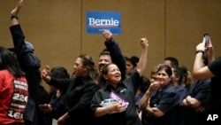 Sipòtè kandida Demokrat Bernie Sanders yo, samdi 22 fevriye 2020 an nan Las vegas, Nevada.