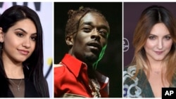 This combination photo shows music artists, from left, Khalid, Alessia Cara, Lil Uzi Vert, Julia Michaels and Sza who were nominated for a Grammy Award for best new artist on Nov. 28, 2017. 