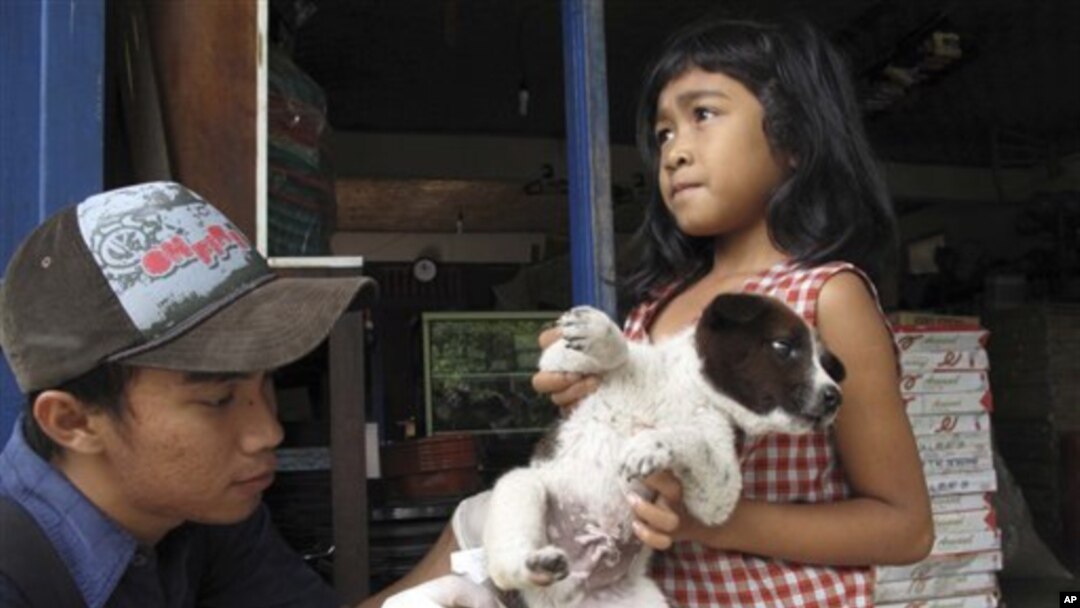 Dokter hewan di desa Kebon Kaja, Kabupaten Bangli, Bali, memberikan suntikan rabies pada anjing. (Photo: AP)