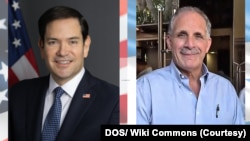 از چپ به راست: مارکو روبیو، وزیر خارجۀ ایالات متحدۀ امریکا و نصری اسفورا، رییس جمهور جدید هندوراس