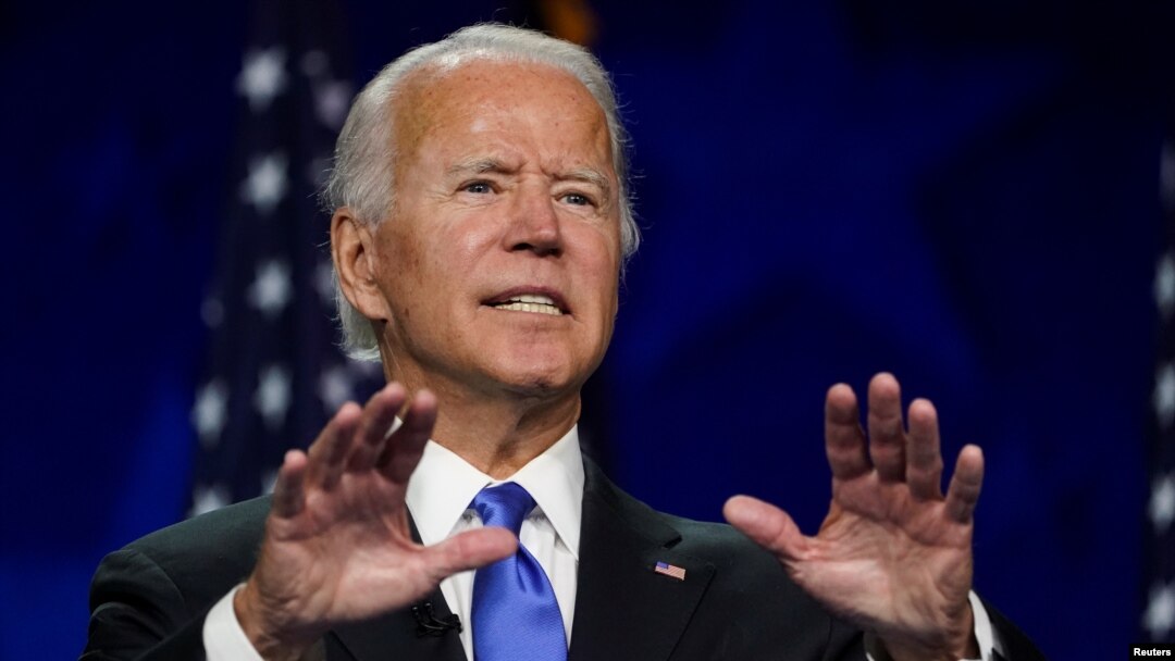 Mantan wakil presiden Joe Biden saat menerima nominasi sebagai calon presiden dari Partai Demokrat di Wilmington, Delaware, 20 Agustus 2020.