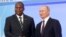 FILE - Russian President Vladimir Putin, right, and President of the Central African Republic Faustin Archange Touadera pose for a photo during a welcome ceremony of the Russia-Africa summit in the Black Sea resort of Sochi, Russia, Oct. 23, 2019.
